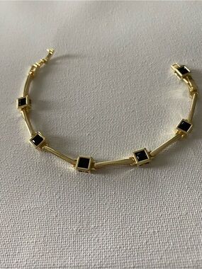 Gold-tone Bracelet with Black Square Gemstones